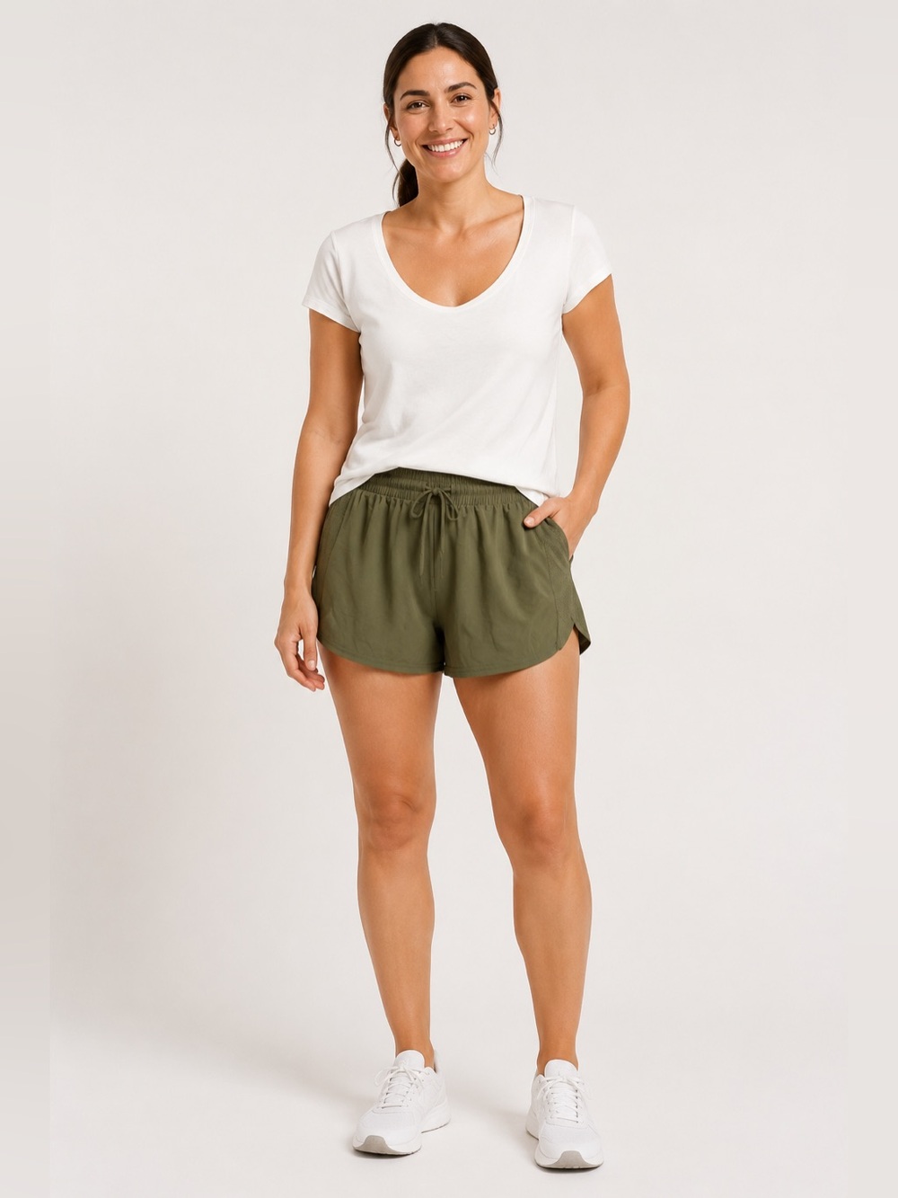 Pink Rose White Scoop Neck Women's Top